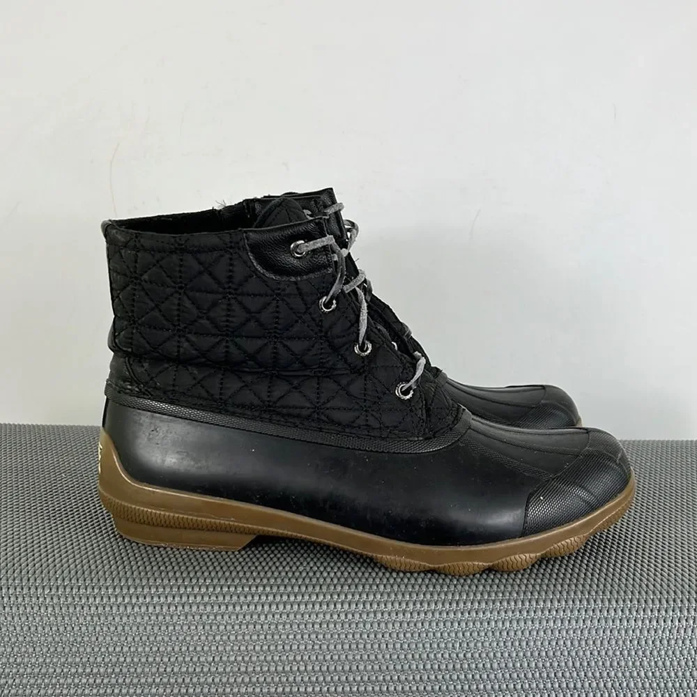 Sperry black quilted waterproof saltwater winter boots women’s size 11